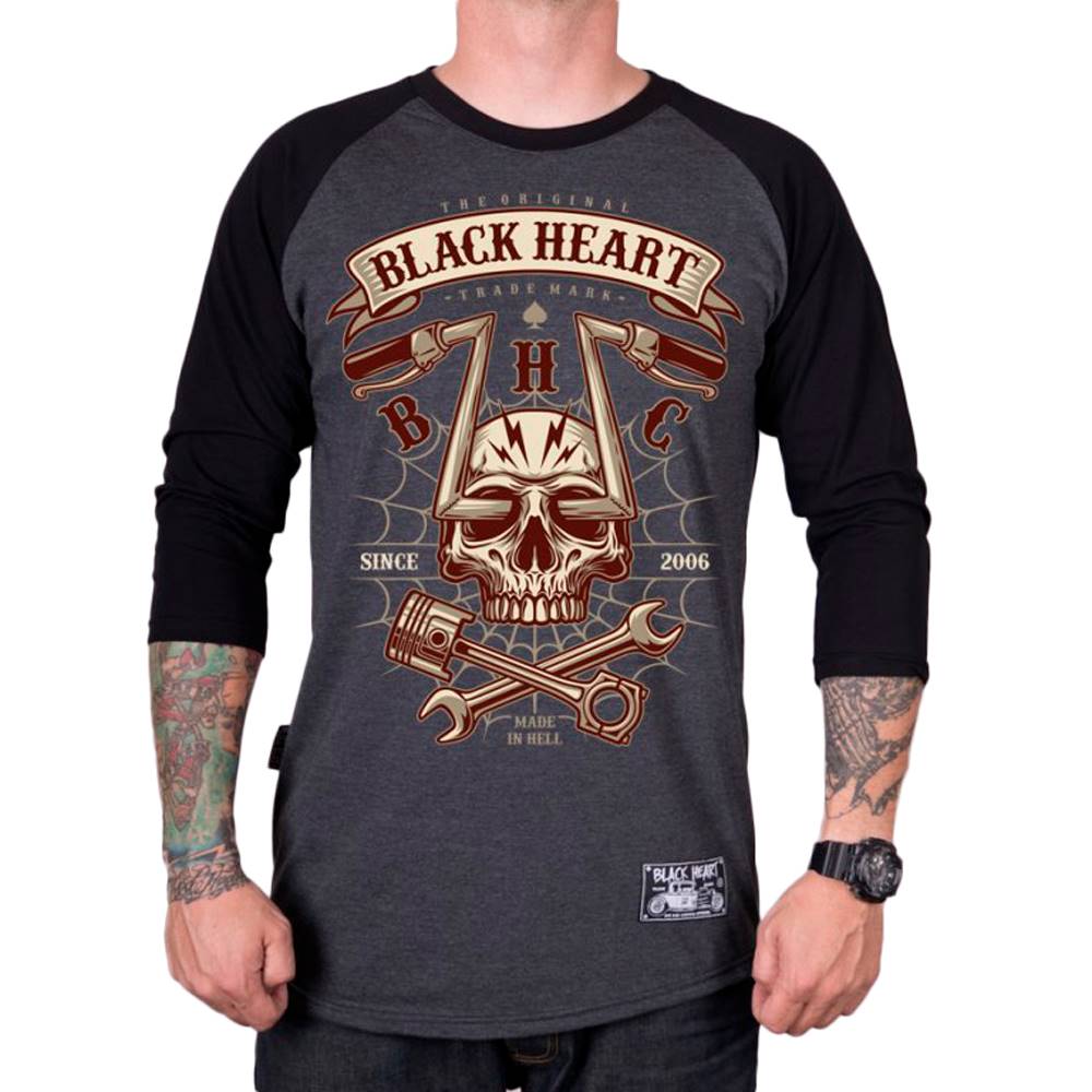 BLACK HEART Tričko BLACK HEART Chopper Skull RG šedá - M