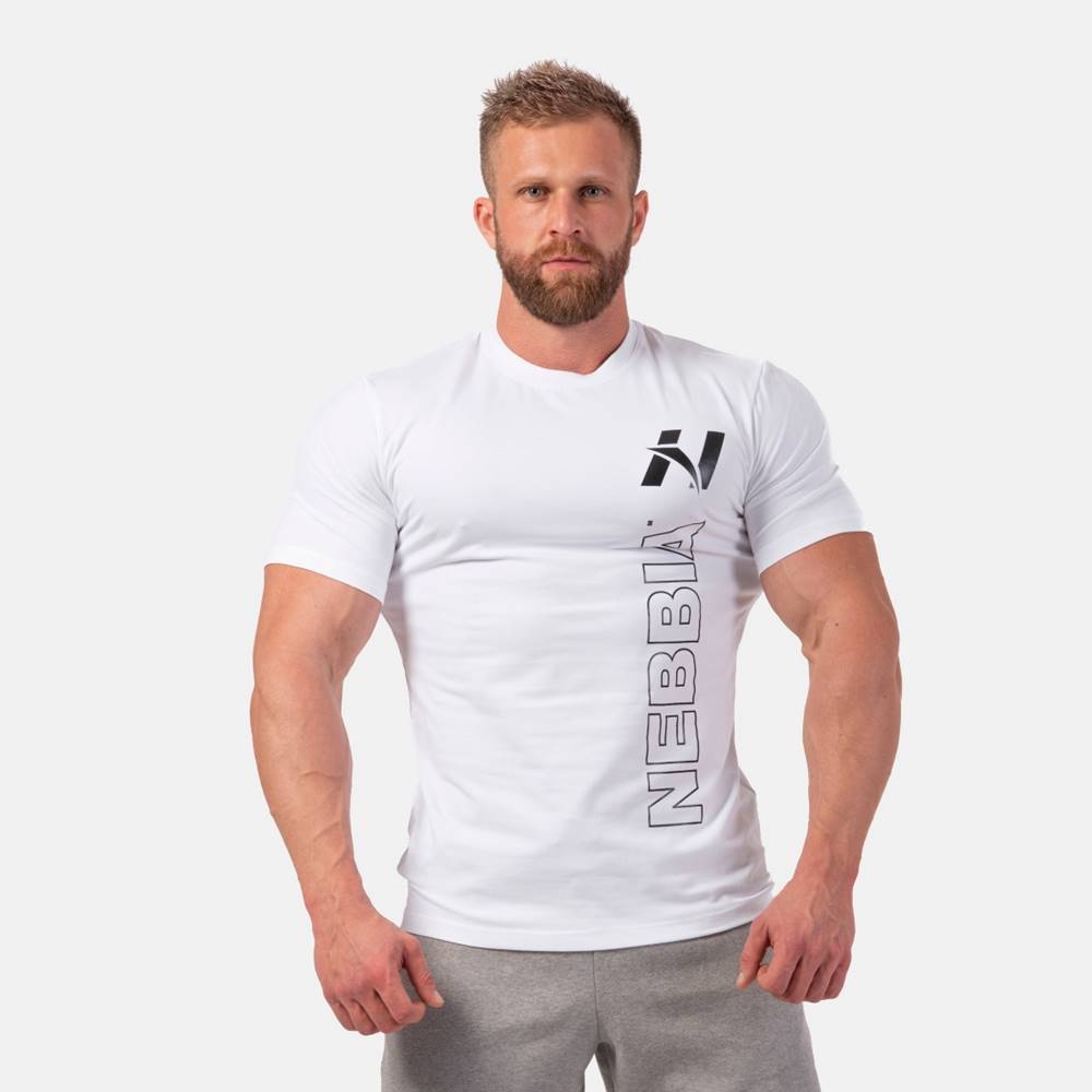 Nebbia NEBBIA Pánske tričko Vertical Logo biele  M